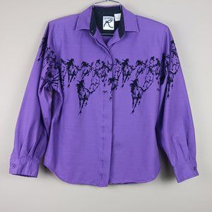 ROPER| Vintage Roper Western Horses Print Purple Button Down Shirt Size Small